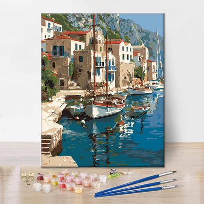 Sailboats at a Seaside Port - Paint by Numbers