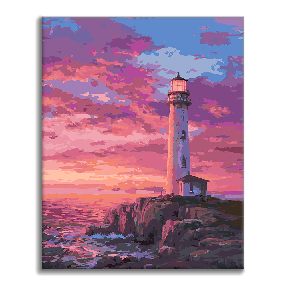 Seaside Lighthouse and Sunset - Paint by Numbers