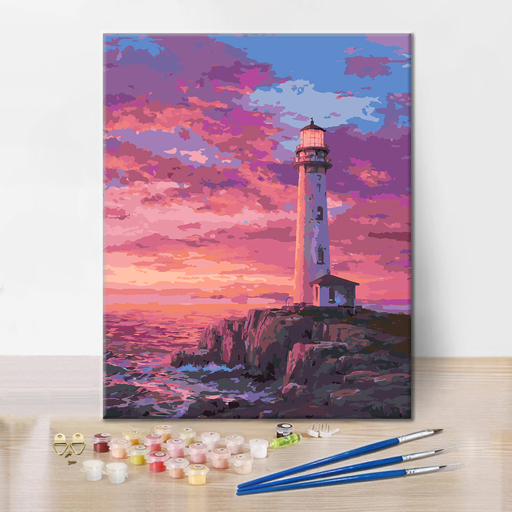 Seaside Lighthouse and Sunset - Paint by Numbers