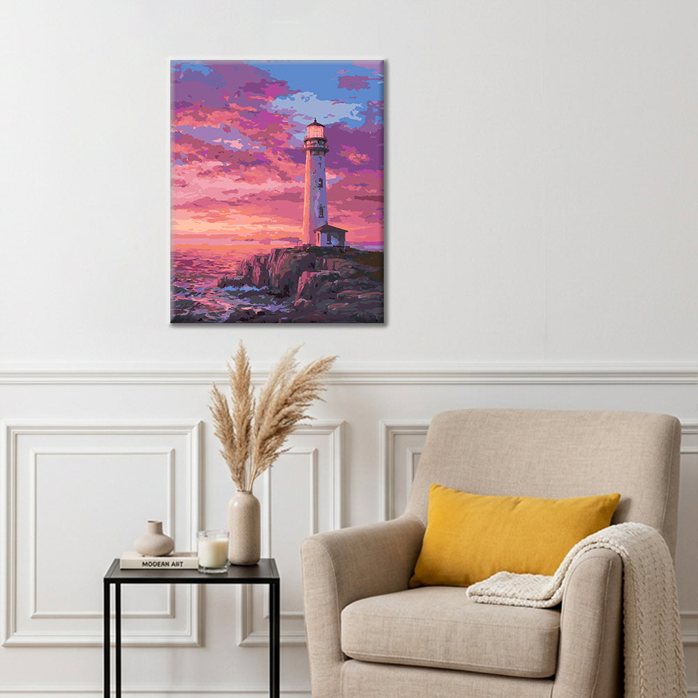 Seaside Lighthouse and Sunset - Paint by Numbers