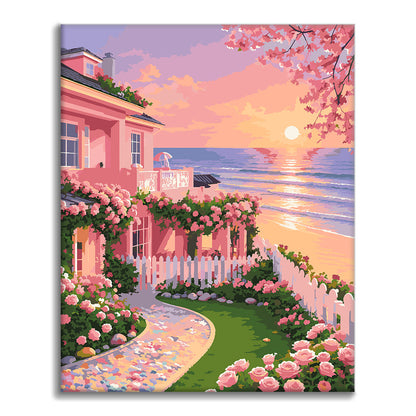 Sunset Garden Cottage - Paint by Numbers