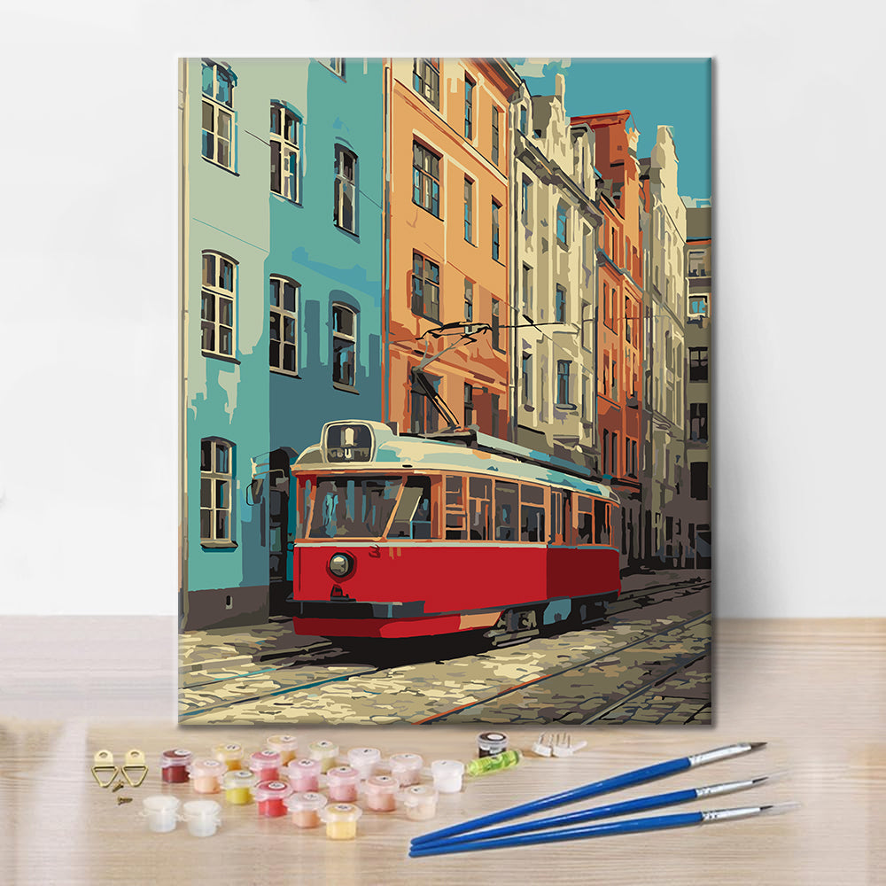 Vintage Red Tram - Paint by Numbers
