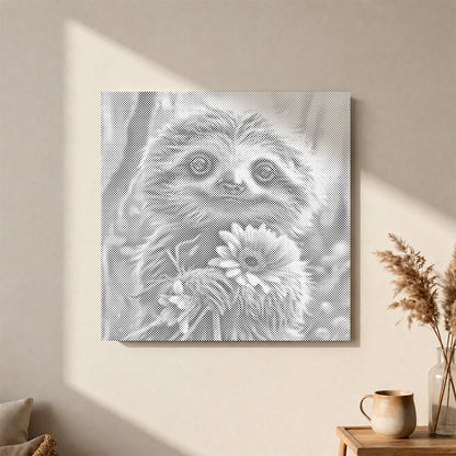 Happy Sloth with Flowers - Dot Painting