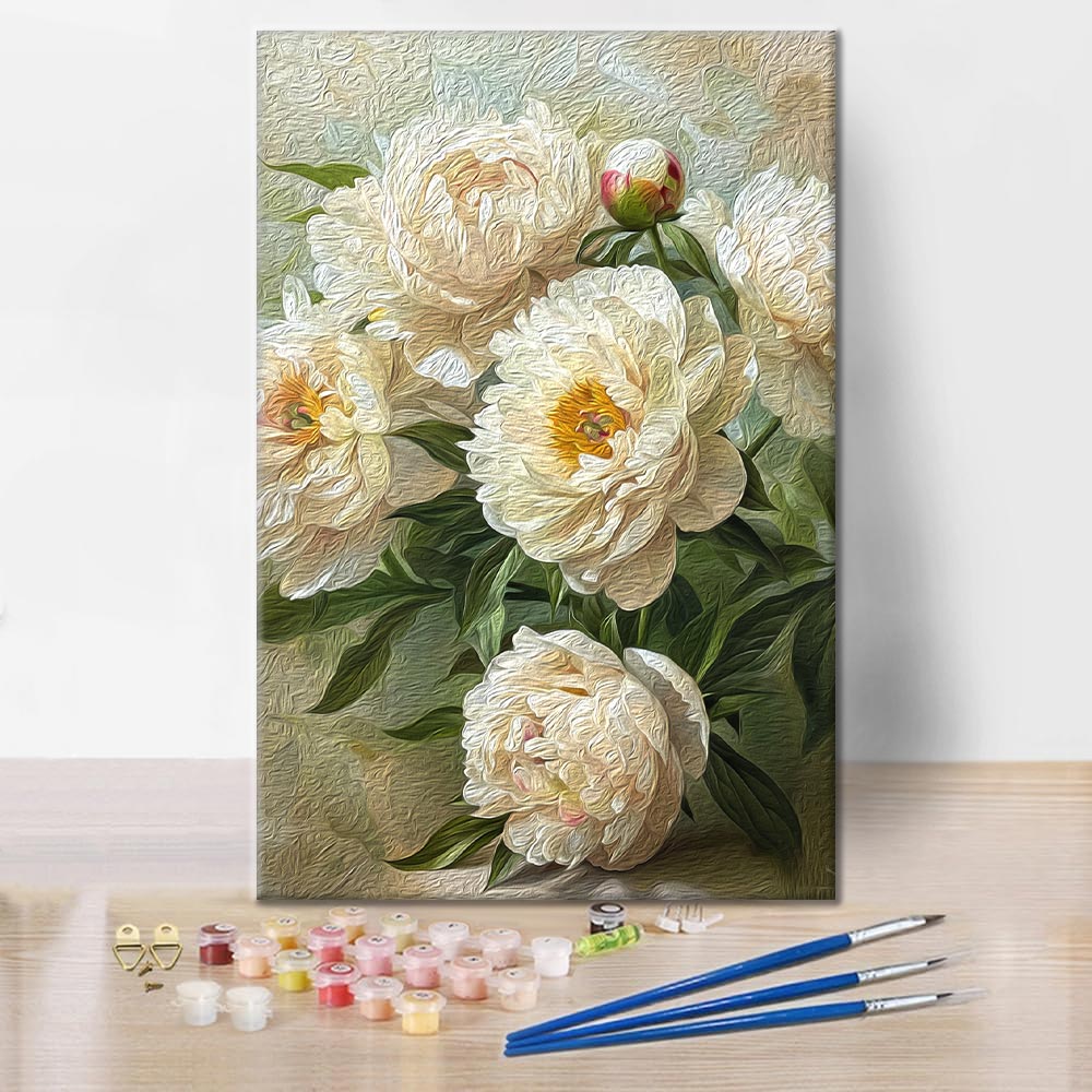 White peonies - Paint by Numbers